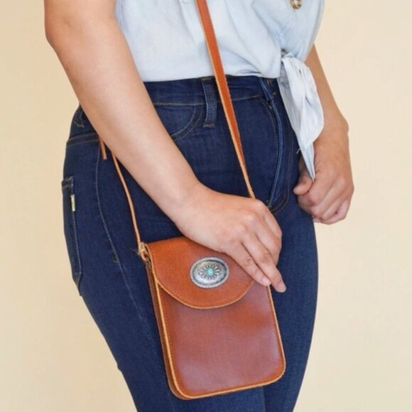 Most Wanted USA Leather Concho Cellphone Crossbody – Genuine Distressed Leather - Picture 8 of 8